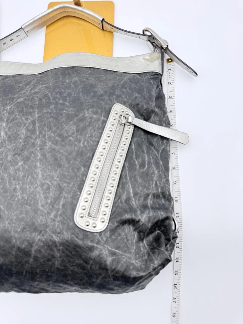 B. Makowsky Silver & Gray Hobo Bag With Studded Zipper Accents Adjustable Strap